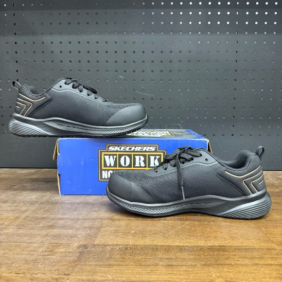 New W/ Box! Women's Skechers Work Non Metallic Black Slip Resistant Carbon Toe - Picture 2 of 5